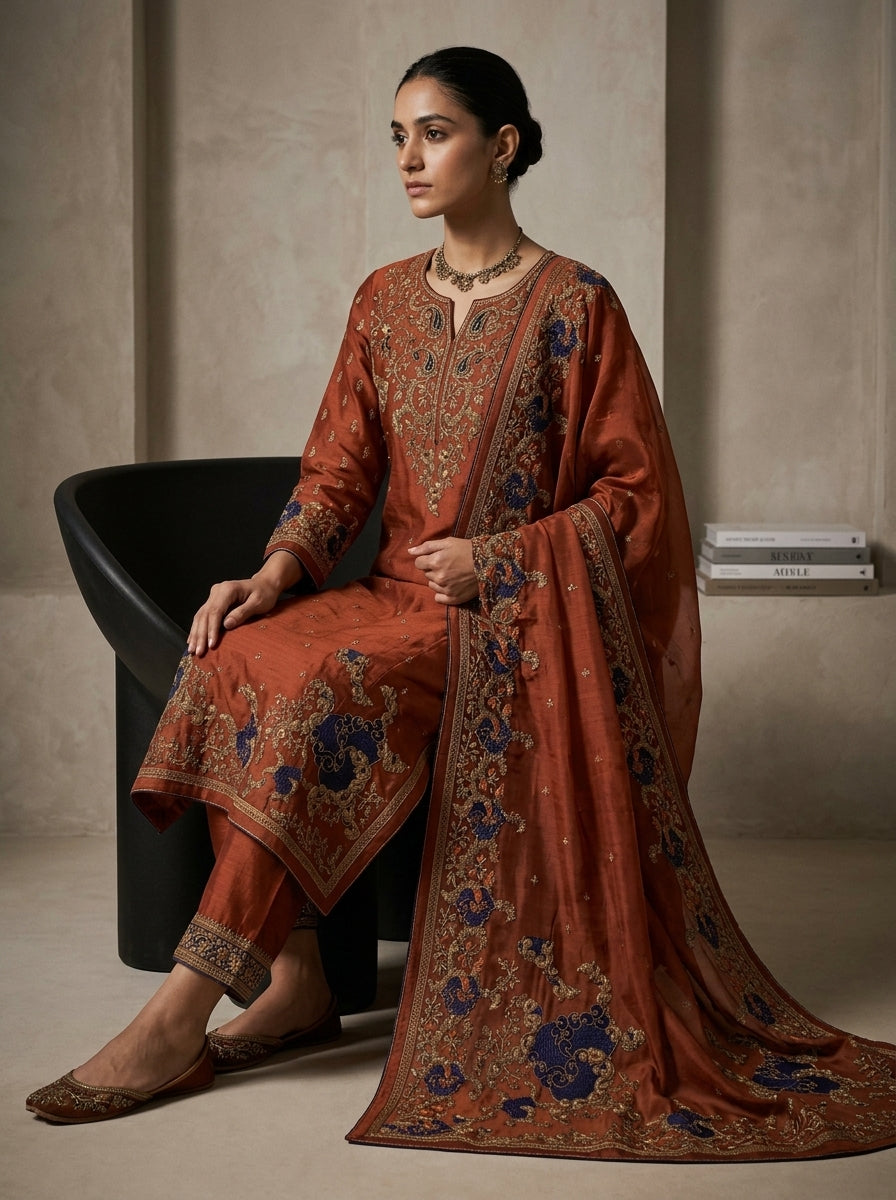 Customised Chanderi Embroidered set