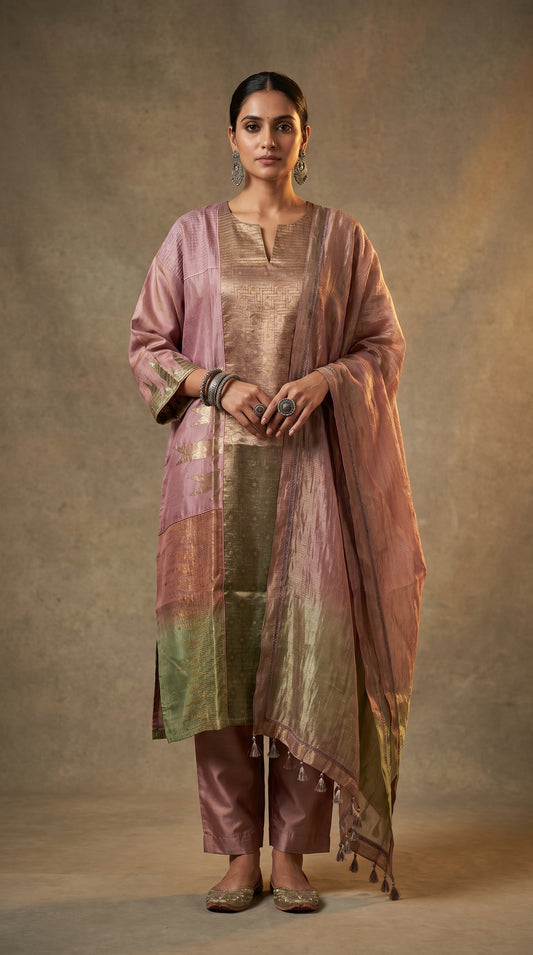 Semi Stitched Chanderi Formal Suitset