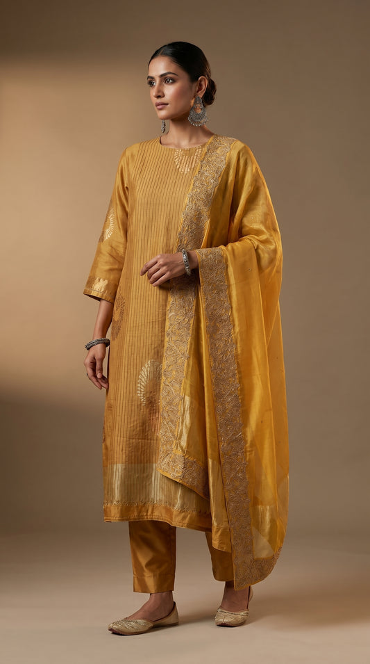 Semi Stitched Chanderi Formal Suitset