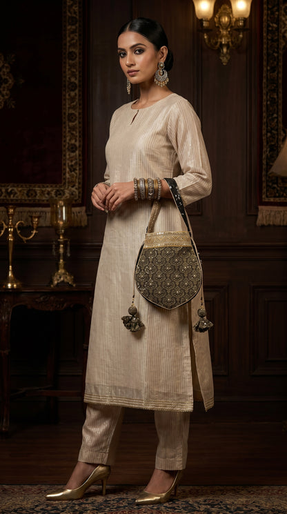 Ayaan Emerald Gold Embroidered Festive Potli