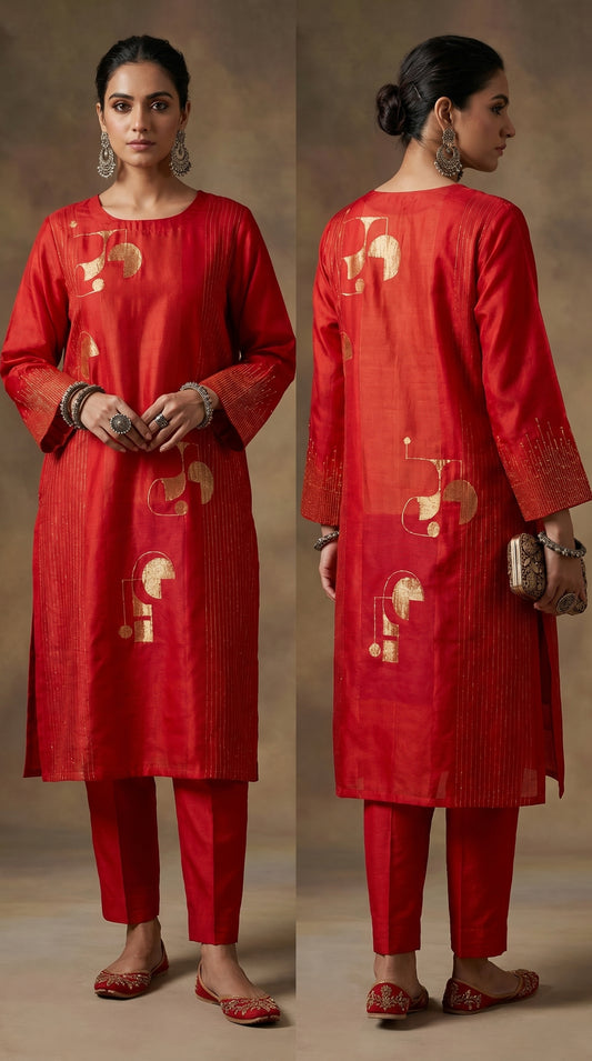 Semi Stitched Formal Chanderi Kurta