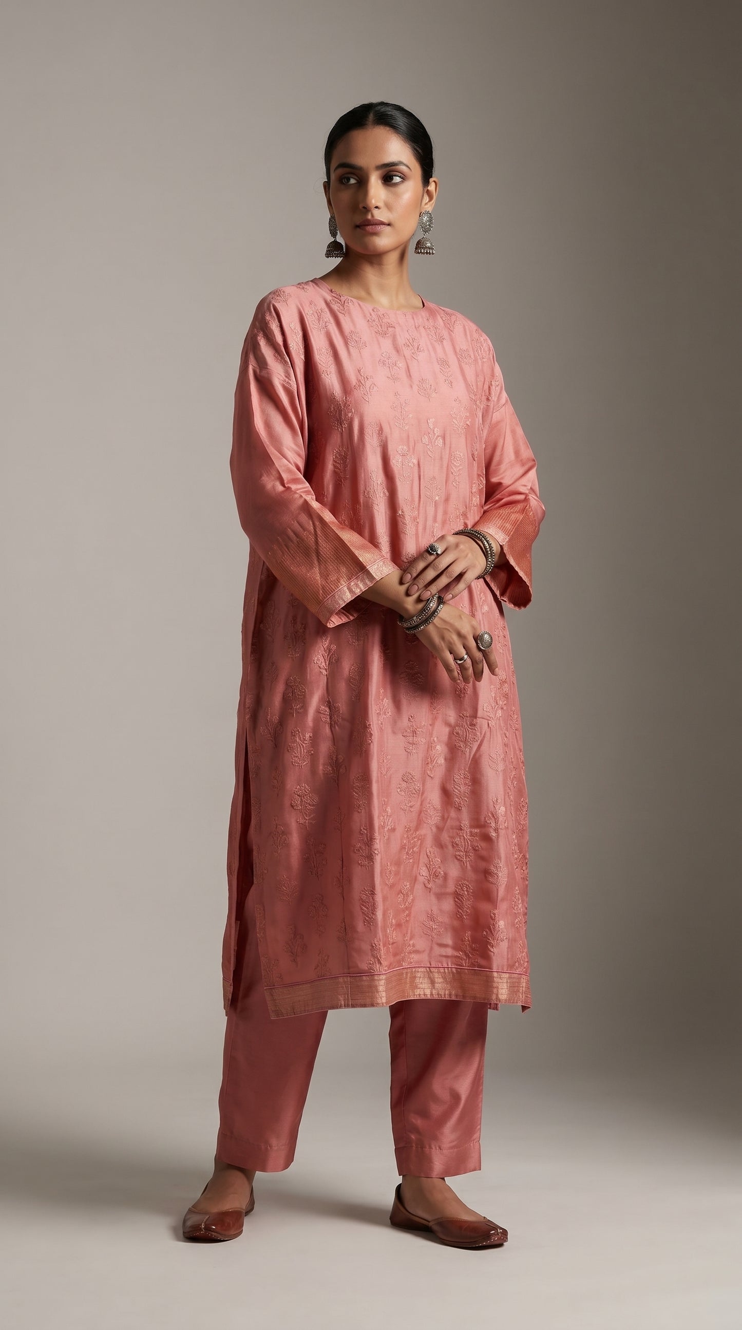 Semi Stitched Formal Chanderi Kurta