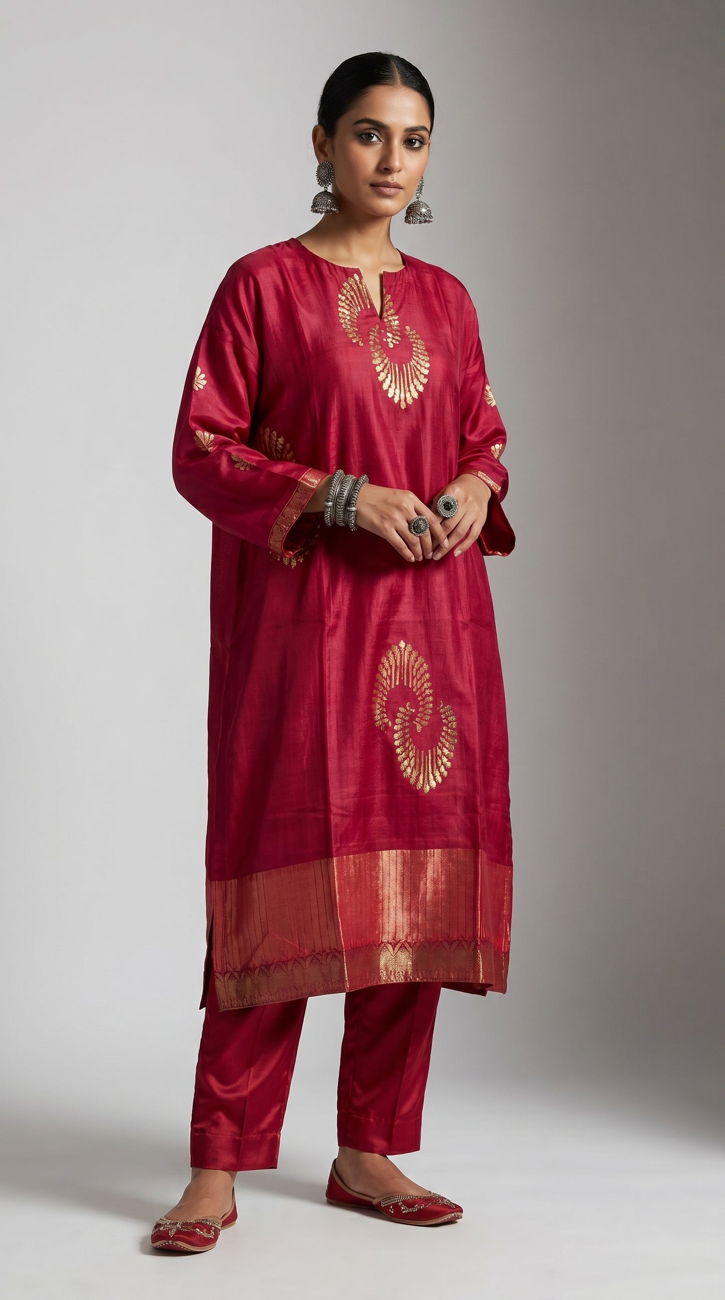 Semi Stitched Formal Chanderi Kurta