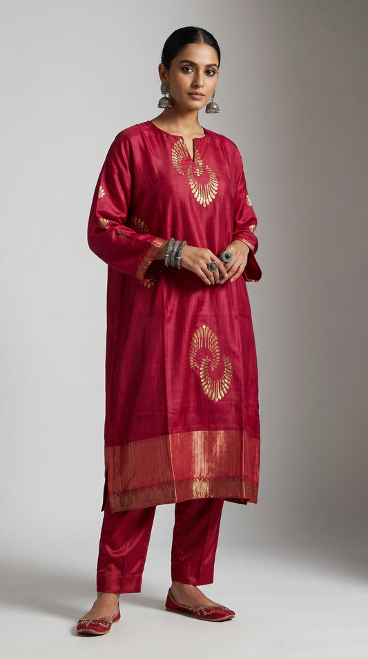 Semi Stitched Formal Chanderi Kurta