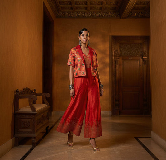 Formal chanderi Embroidered Indowestern set