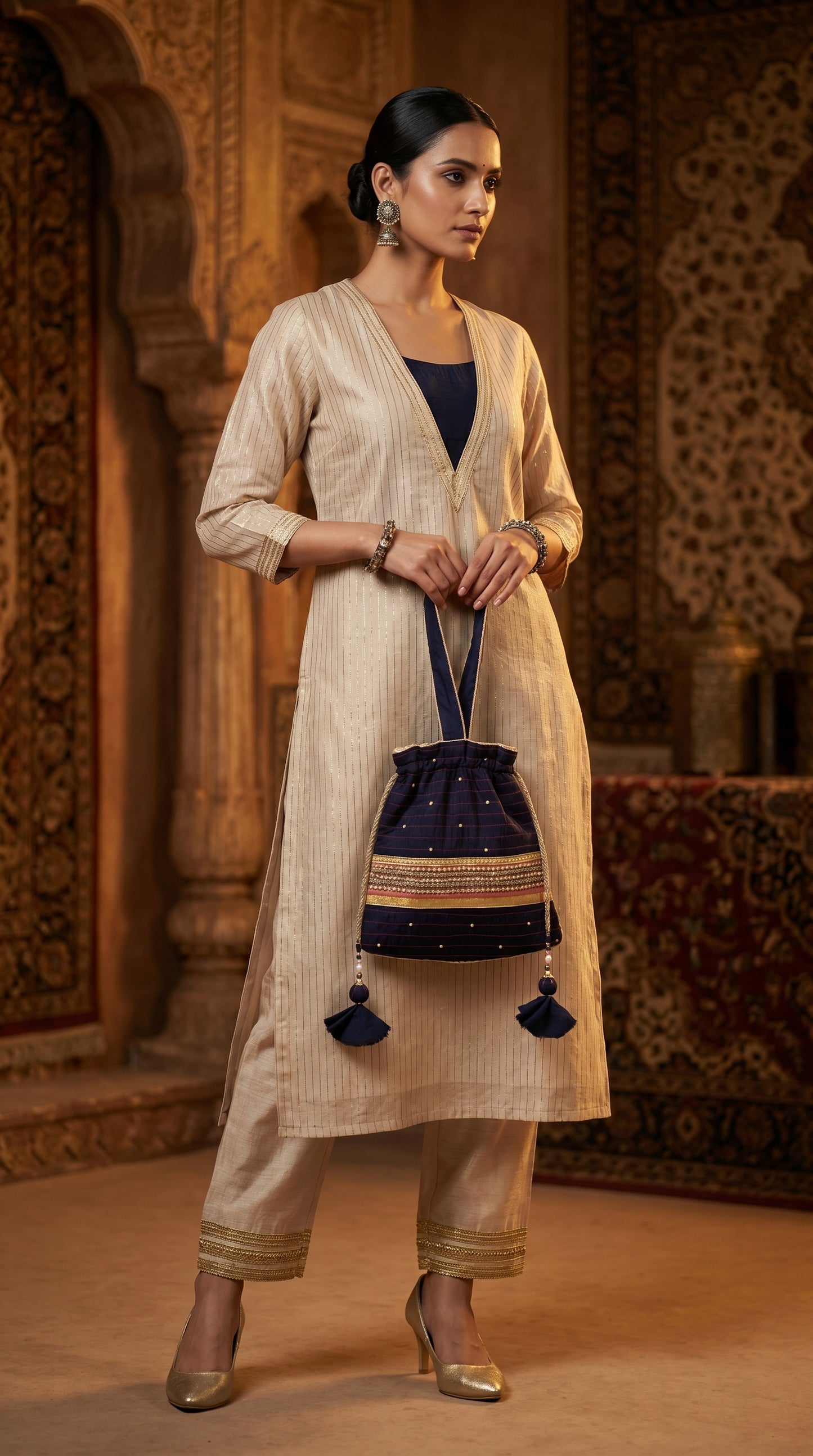 Ayaan Emerald Gold Embroidered Festive Potli