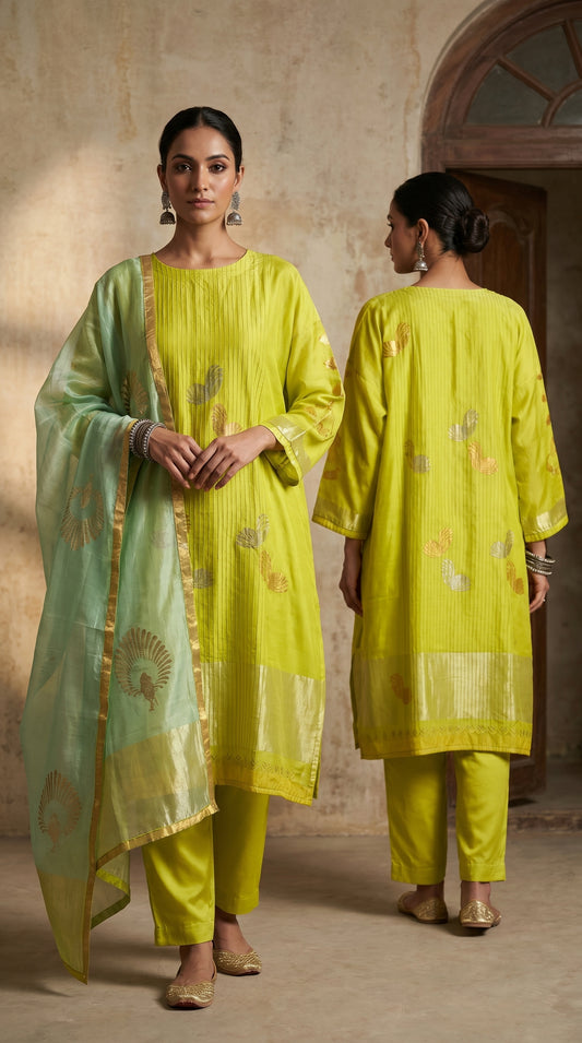 Semi Stitched Chanderi Formal Suitset