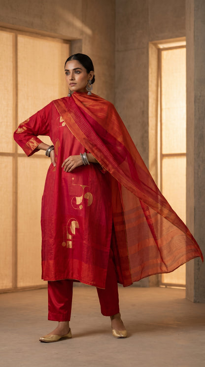 Semi Stitched Chanderi Formal Suitset