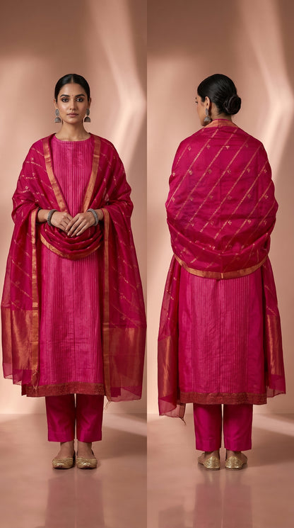 Semi Stitched Chanderi Formal Suitset