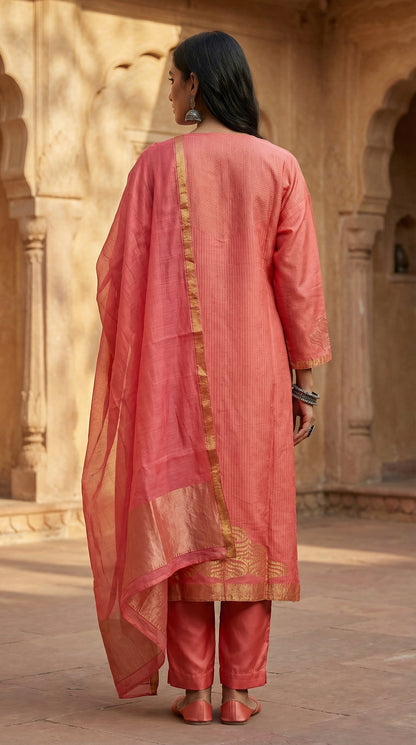 Semi Stitched Formal chanderi Suitset