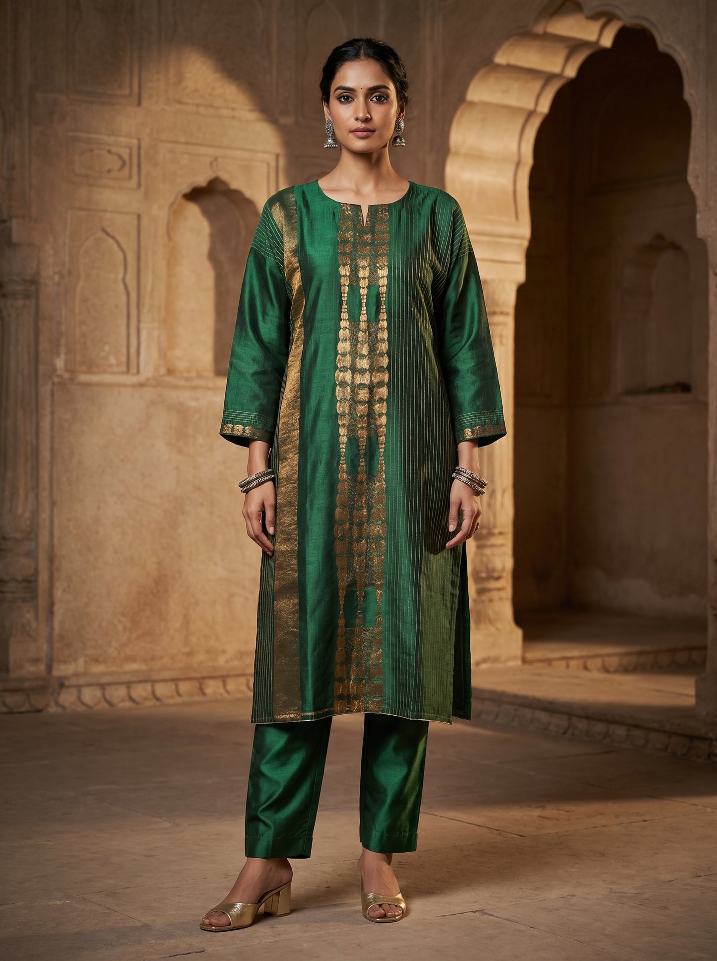 Semi Stitched Chanderi kurta