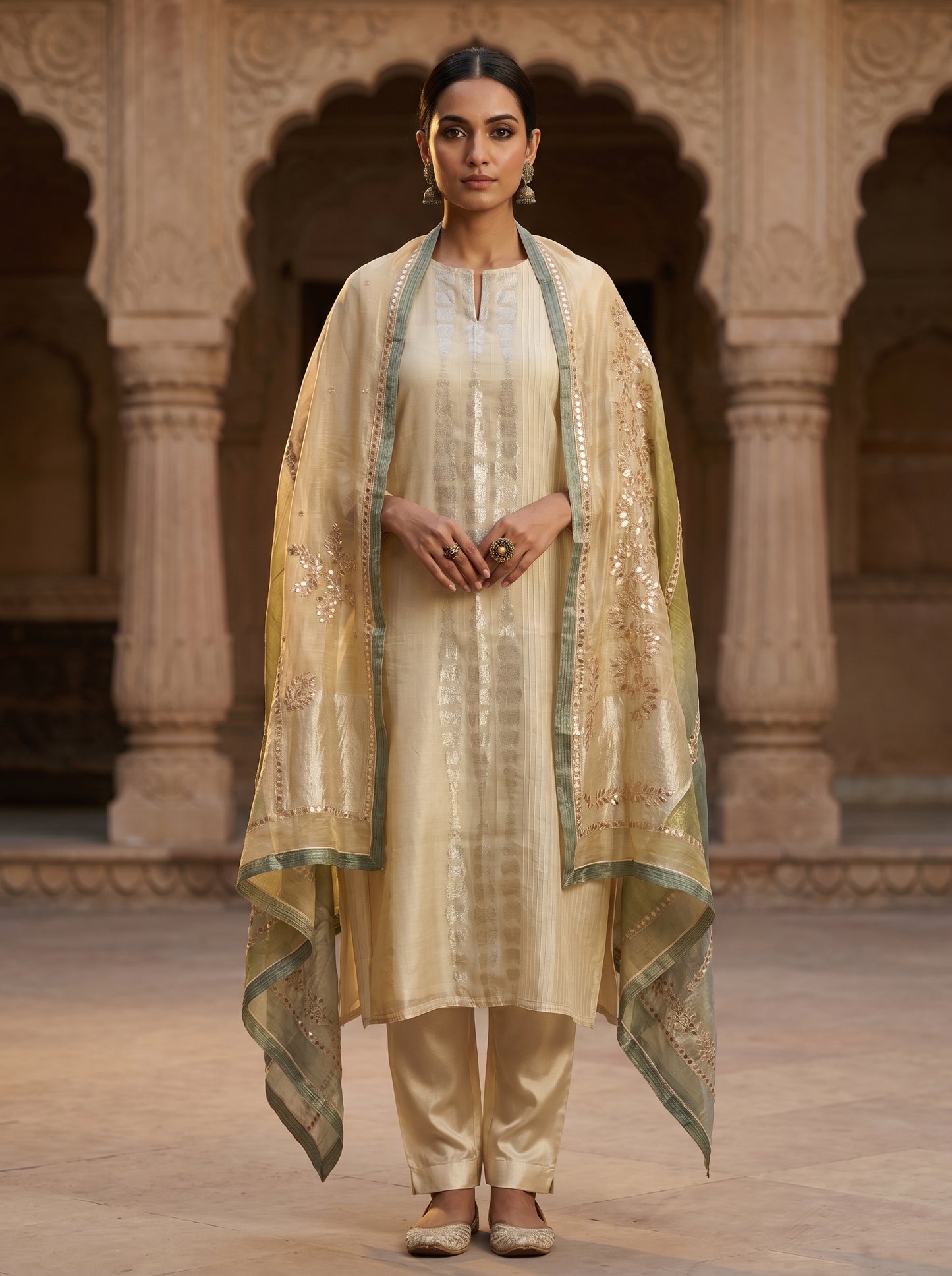 Semi Stitched Chanderi Formal Suitset