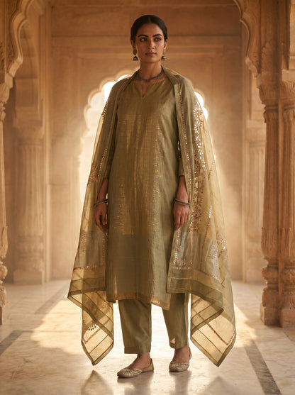 Semi Stitched Chanderi Formal Suitset