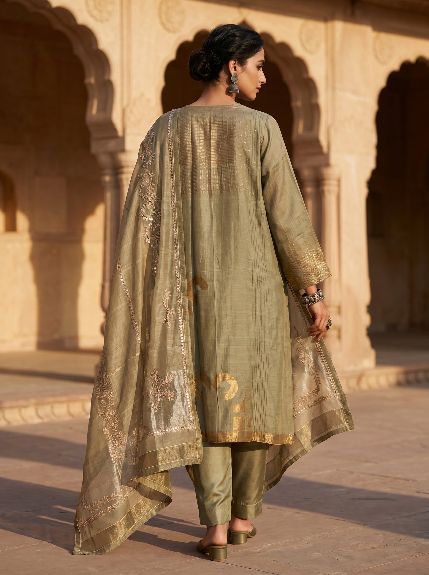 Semi Stitched Chanderi Formal Suitset