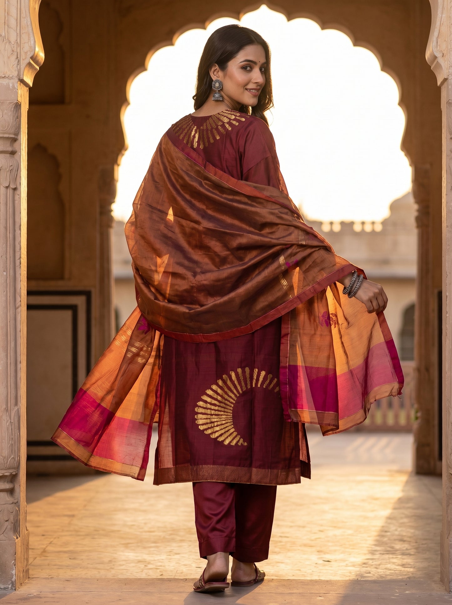 Semi Stitched Chanderi Formal Suitset