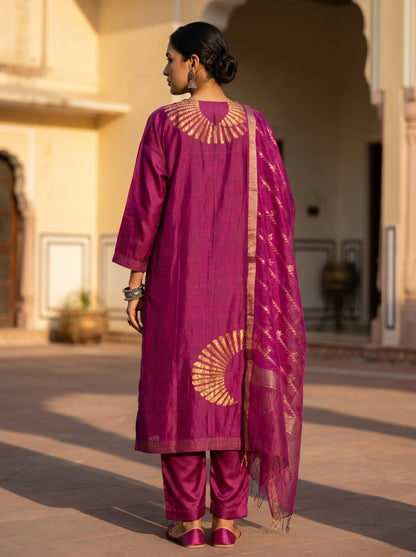 Semi Stitched Chanderi Formal Suitset
