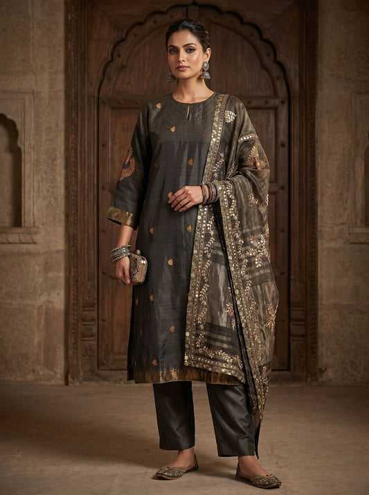 Semi Stitched Chanderi Formal Suitset
