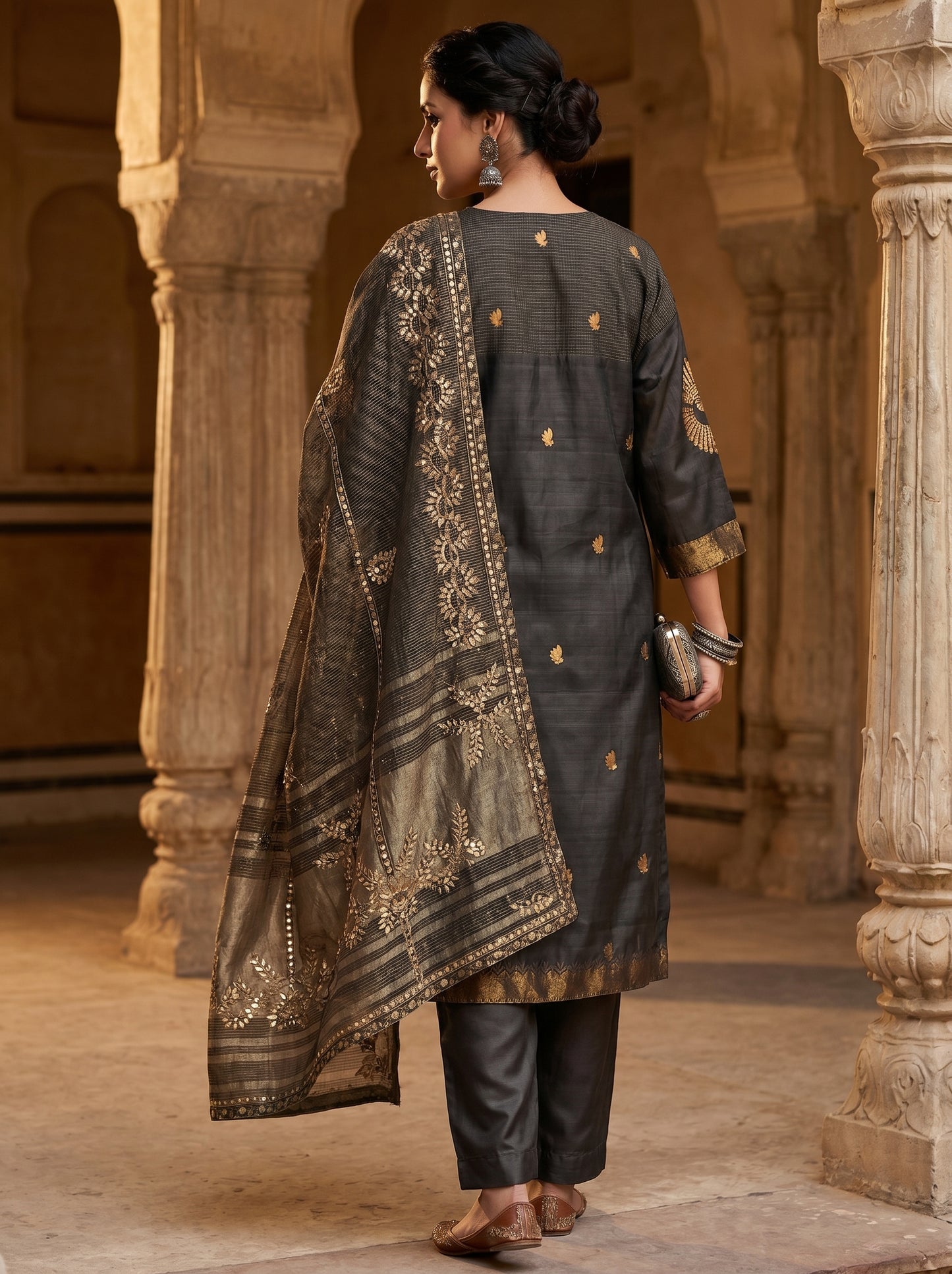 Semi Stitched Chanderi Formal Suitset