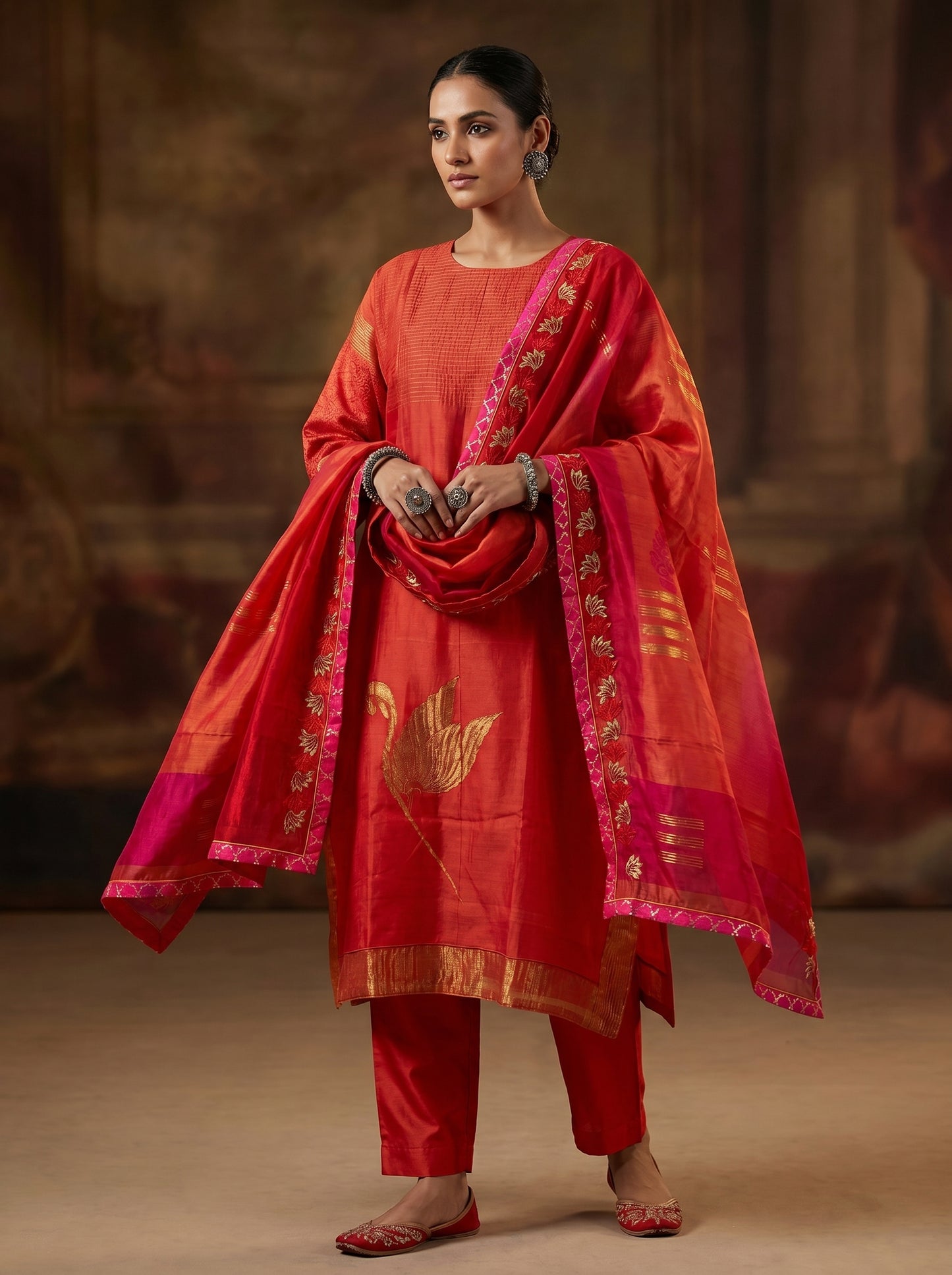Semi Stitched Chanderi Formal Suitset
