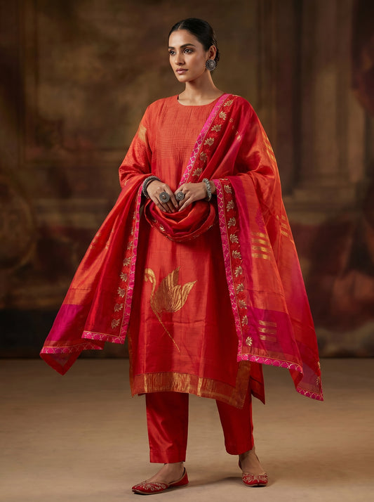 Semi Stitched Chanderi Formal Suitset