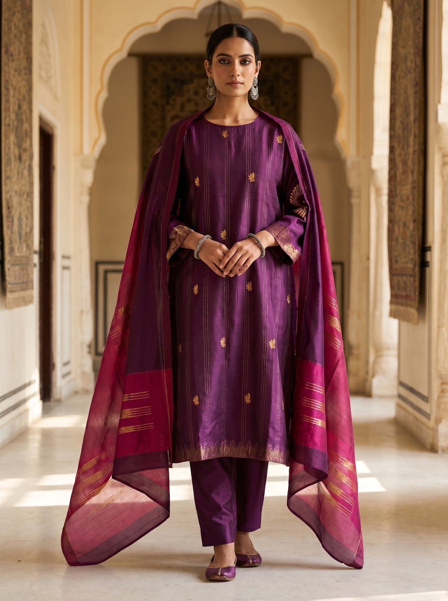 Semi Stitched Chanderi Formal Suitset