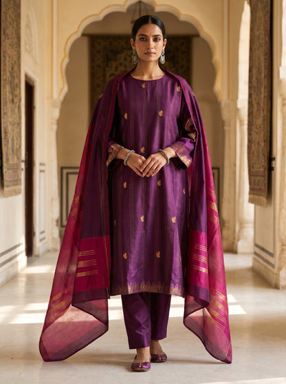 Semi Stitched Chanderi Formal Suitset