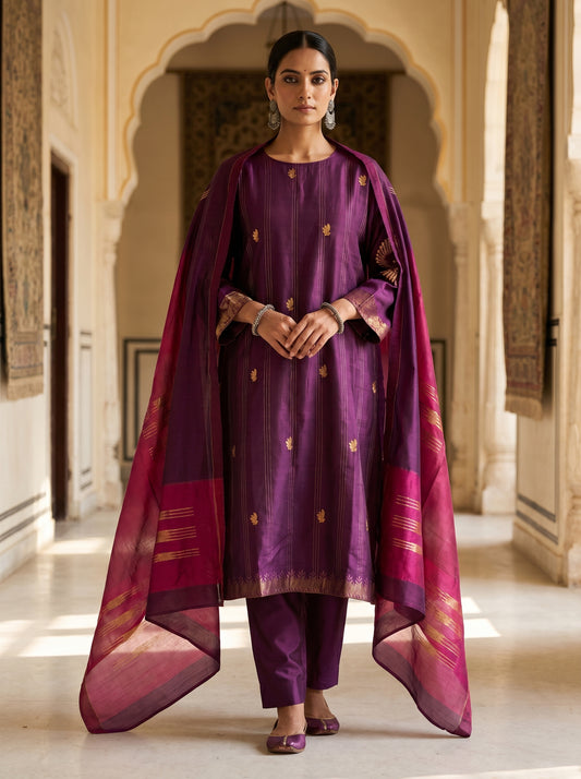 Semi Stitched Chanderi Formal Suitset