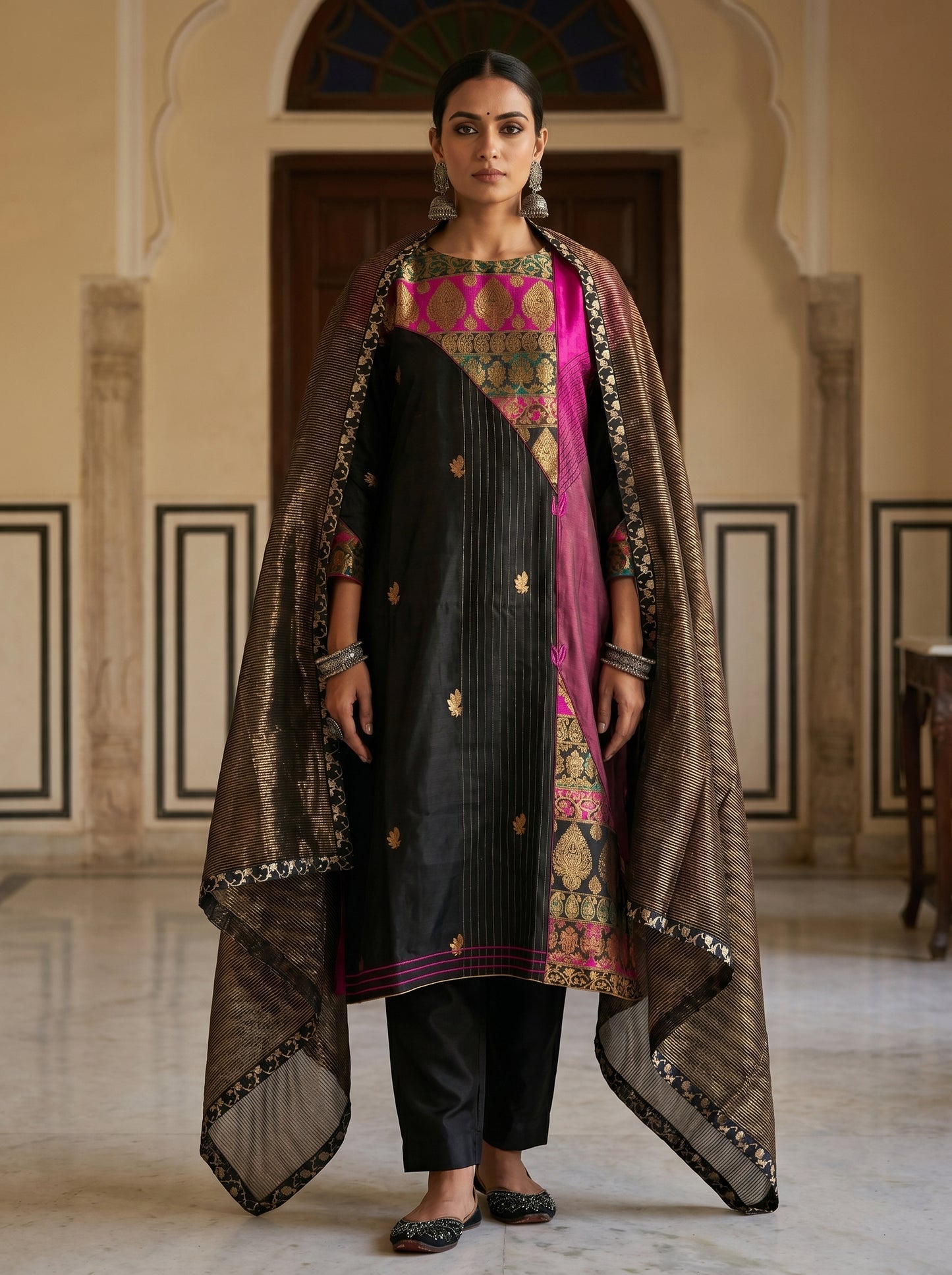 Semi Stitched Chanderi Formal Suitset