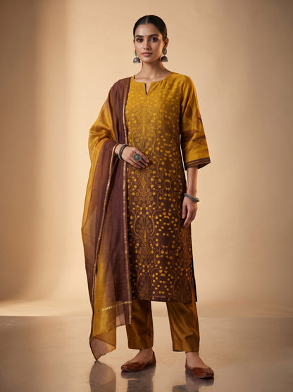 Semi Stitched Chanderi Casual suitset