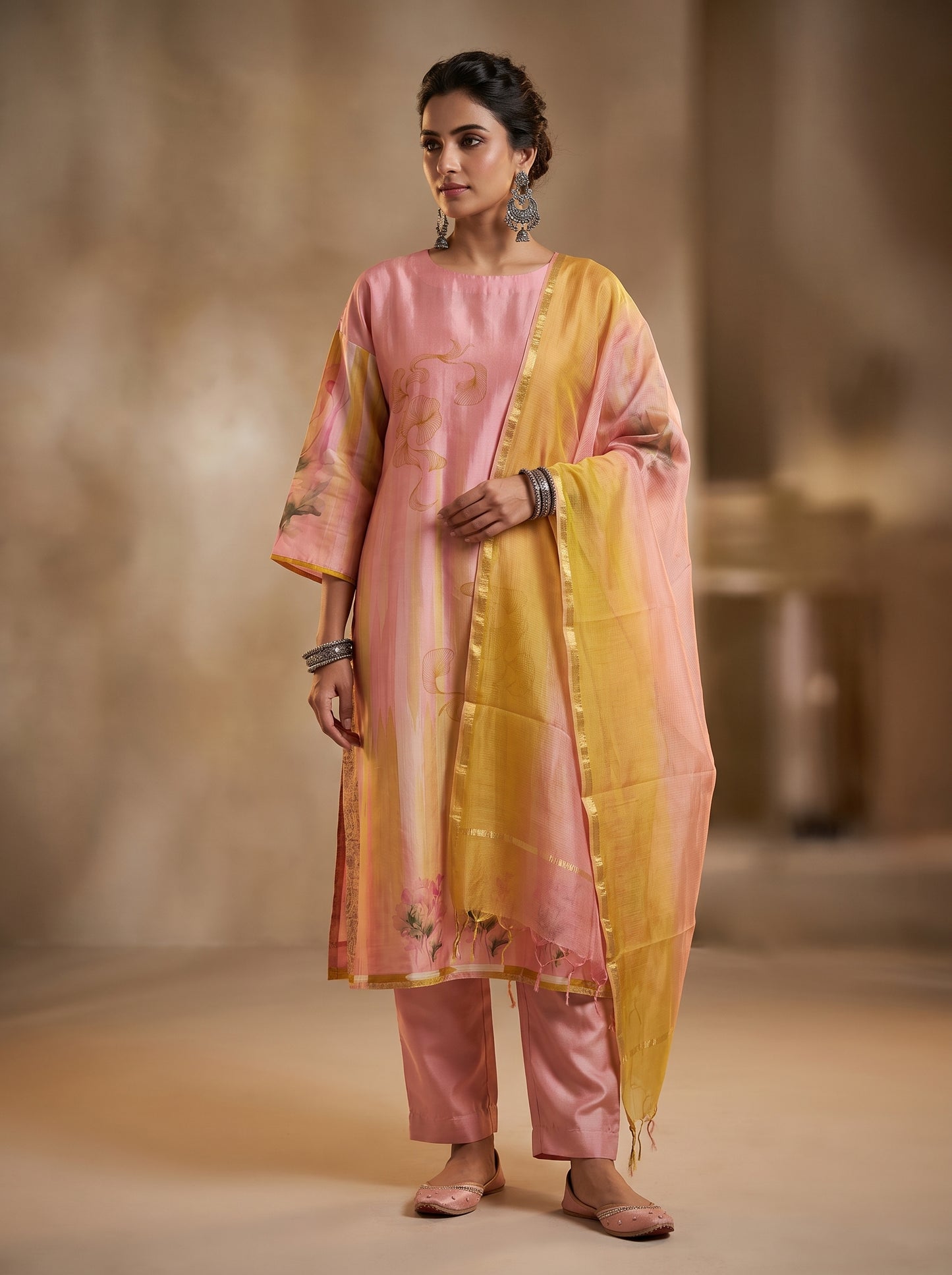 Semi Stitched Chanderi Casual suitset