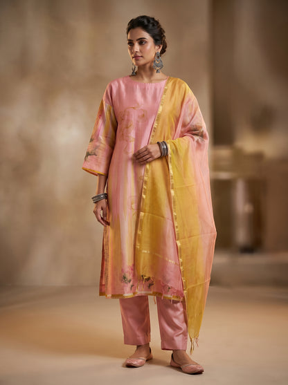 Semi Stitched Chanderi Casual suitset