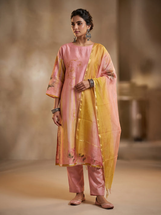 Semi Stitched Chanderi Casual suitset