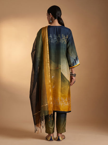 Semi Stitched Chanderi Casual suitset