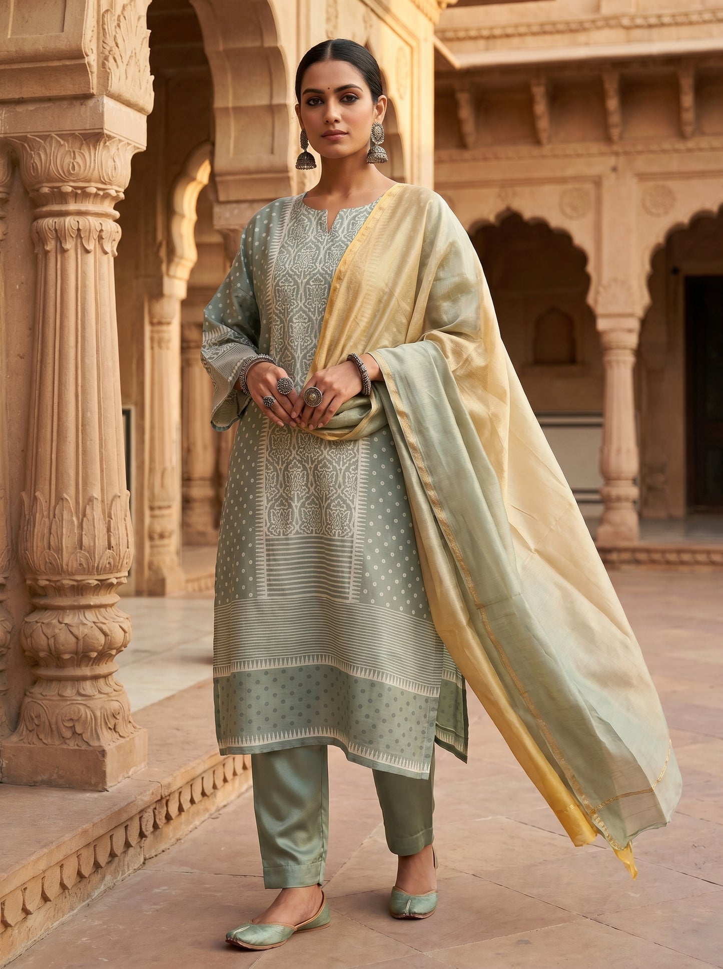 Semi Stitched Chanderi Casual suitset