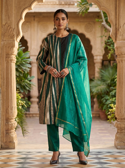 Semi Stitched Chanderi Casual suitset
