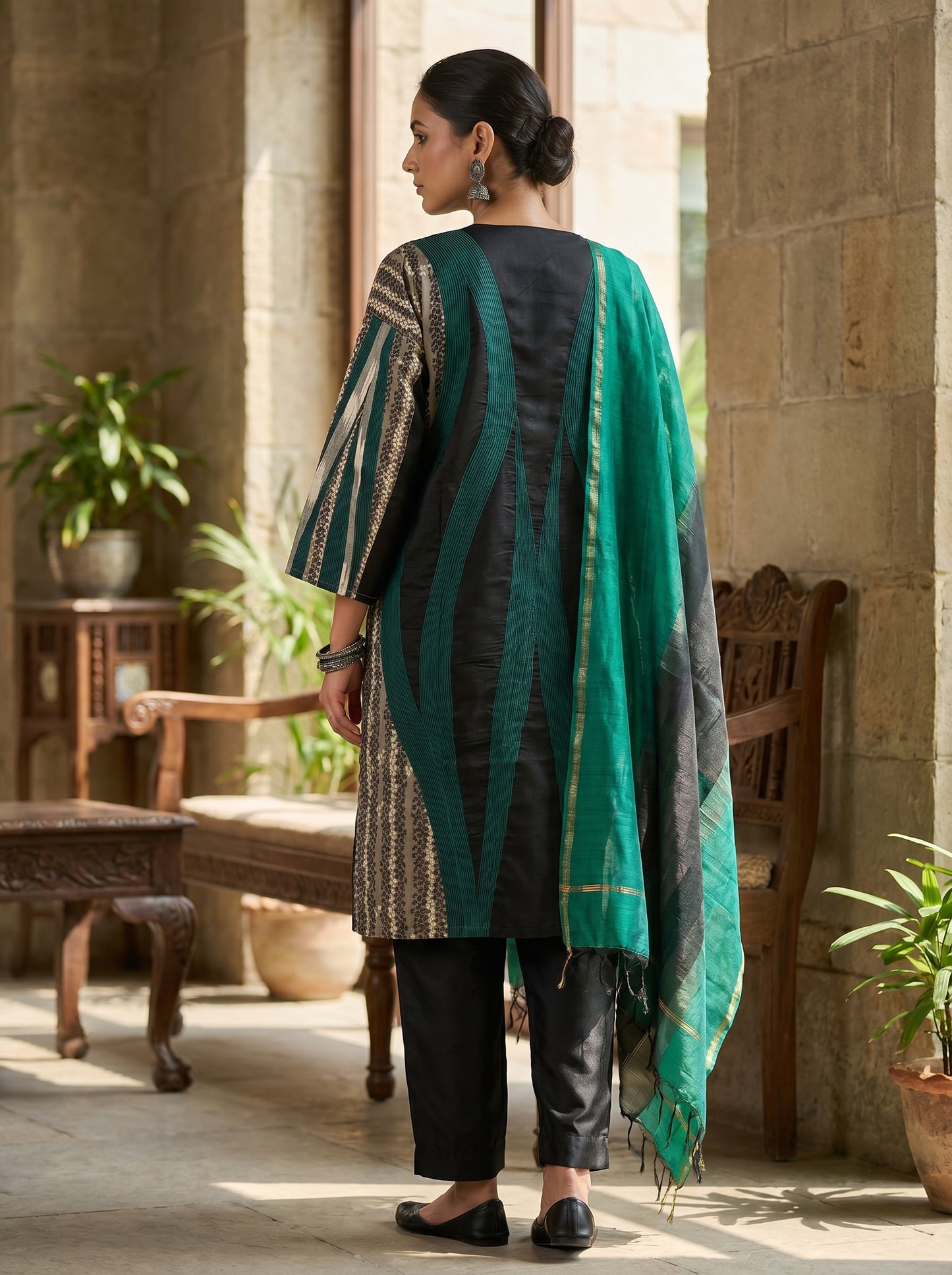 Semi Stitched Chanderi Casual suitset