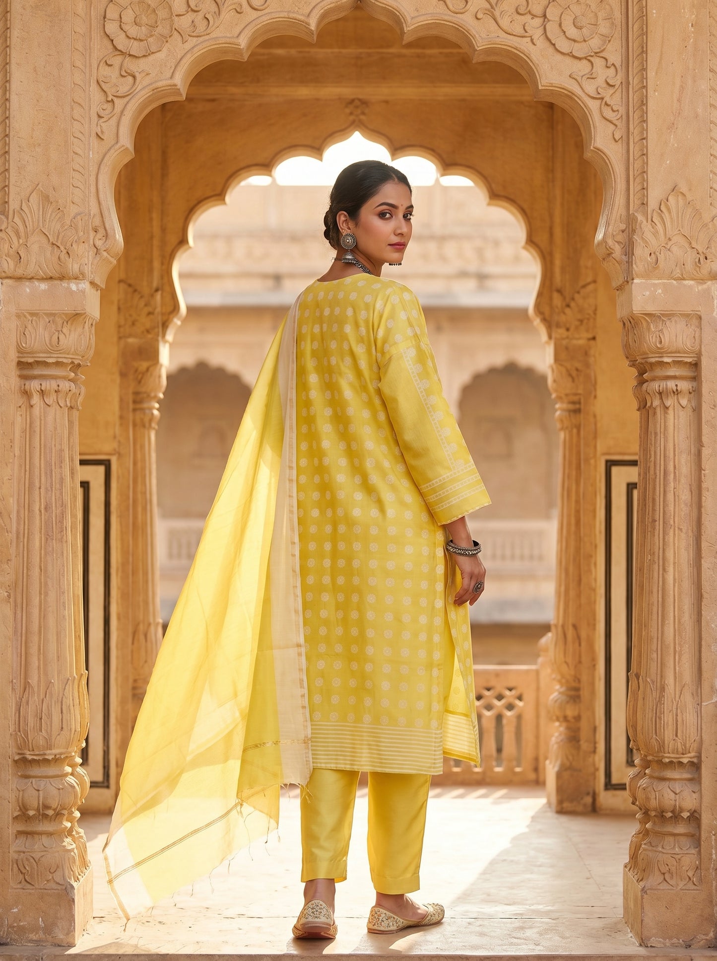Semi Stitched Chanderi Casual suitset