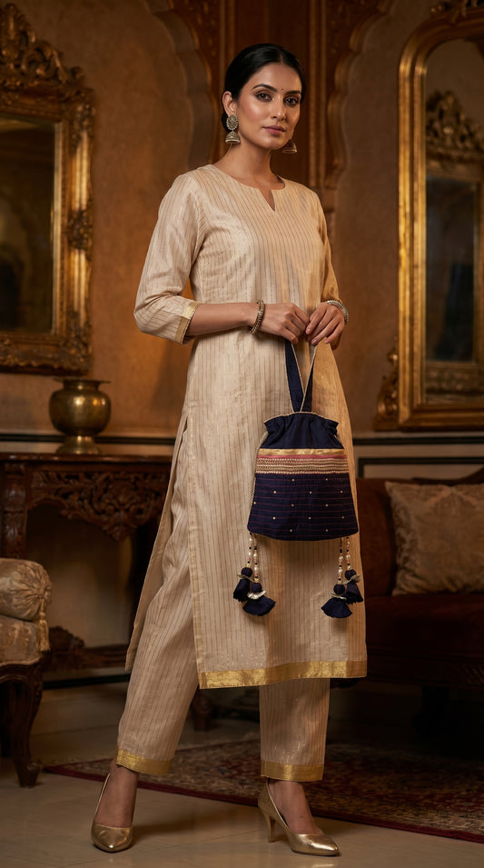 Ayaan Emerald Gold Embroidered Festive Potli