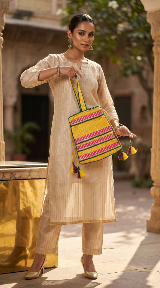 Ayaan Emerald Gold Embroidered Festive Potli