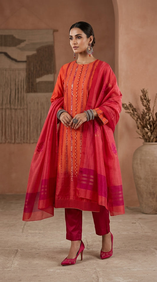 Semi Stitched Formal chanderi Suitset