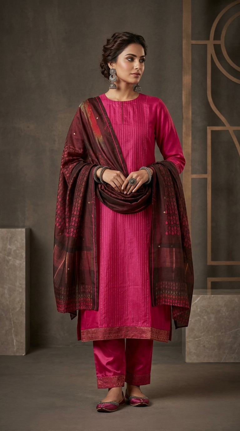 Semi Stitched Formal chanderi Suitset