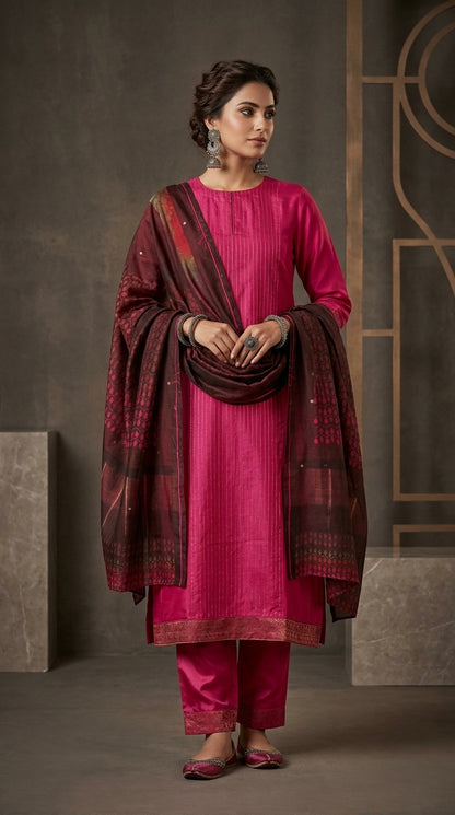 Semi Stitched Formal chanderi Suitset