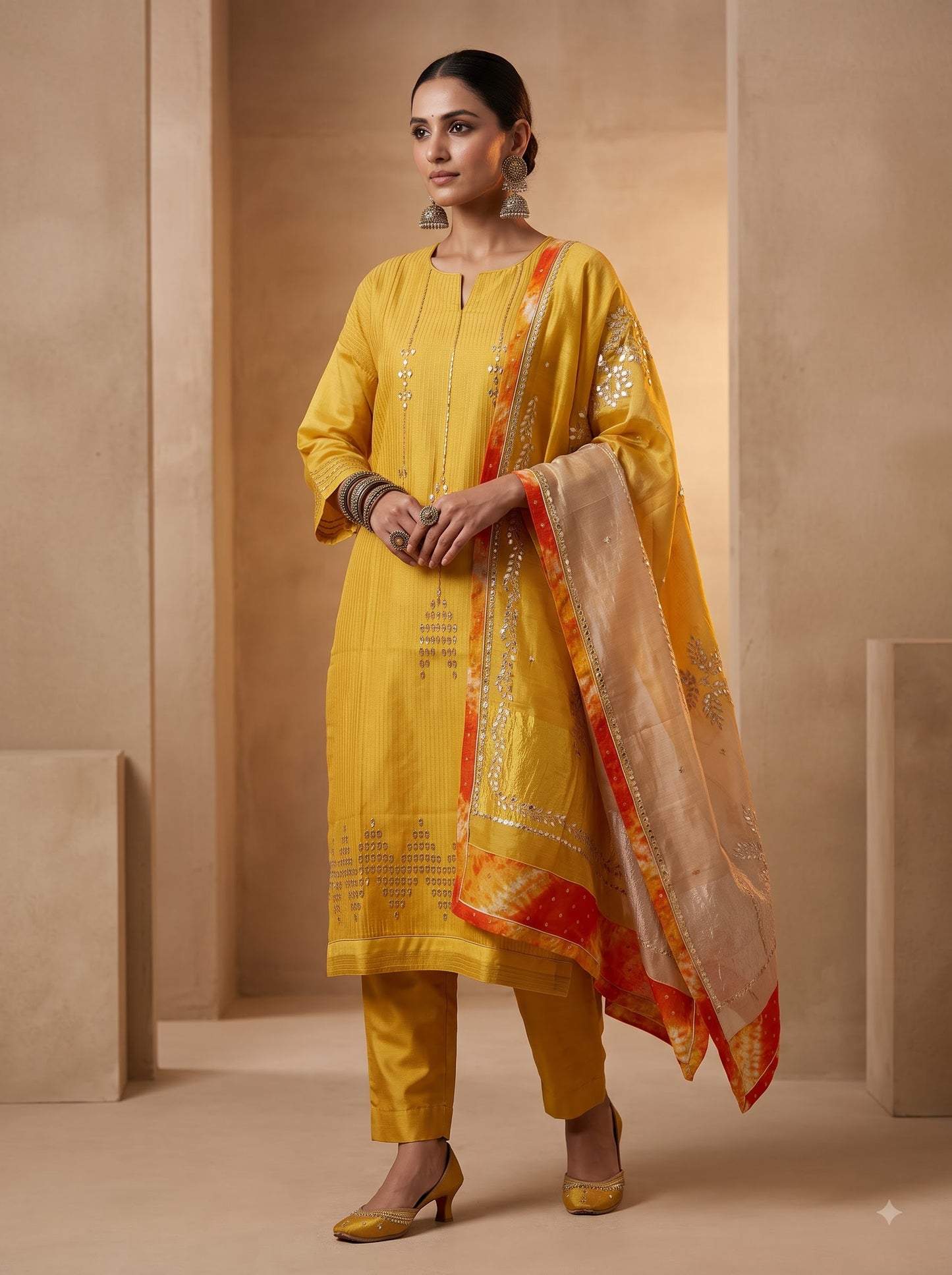 Semi Stitched Chanderi Formal Suitset