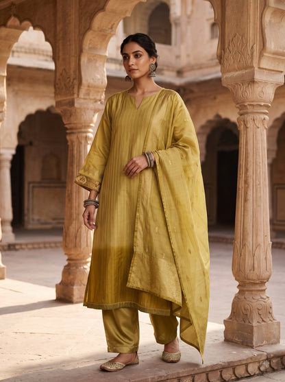 Semi Stitched Chanderi Formal Suitset