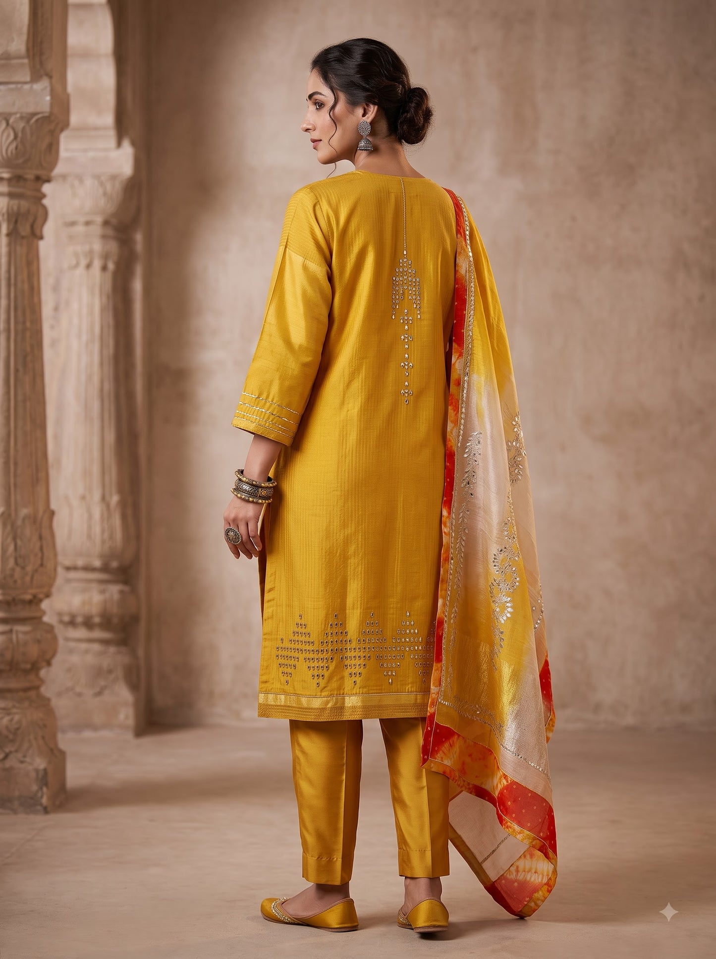 Semi Stitched Chanderi Formal Suitset