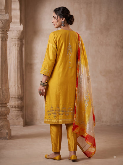 Semi Stitched Chanderi Formal Suitset