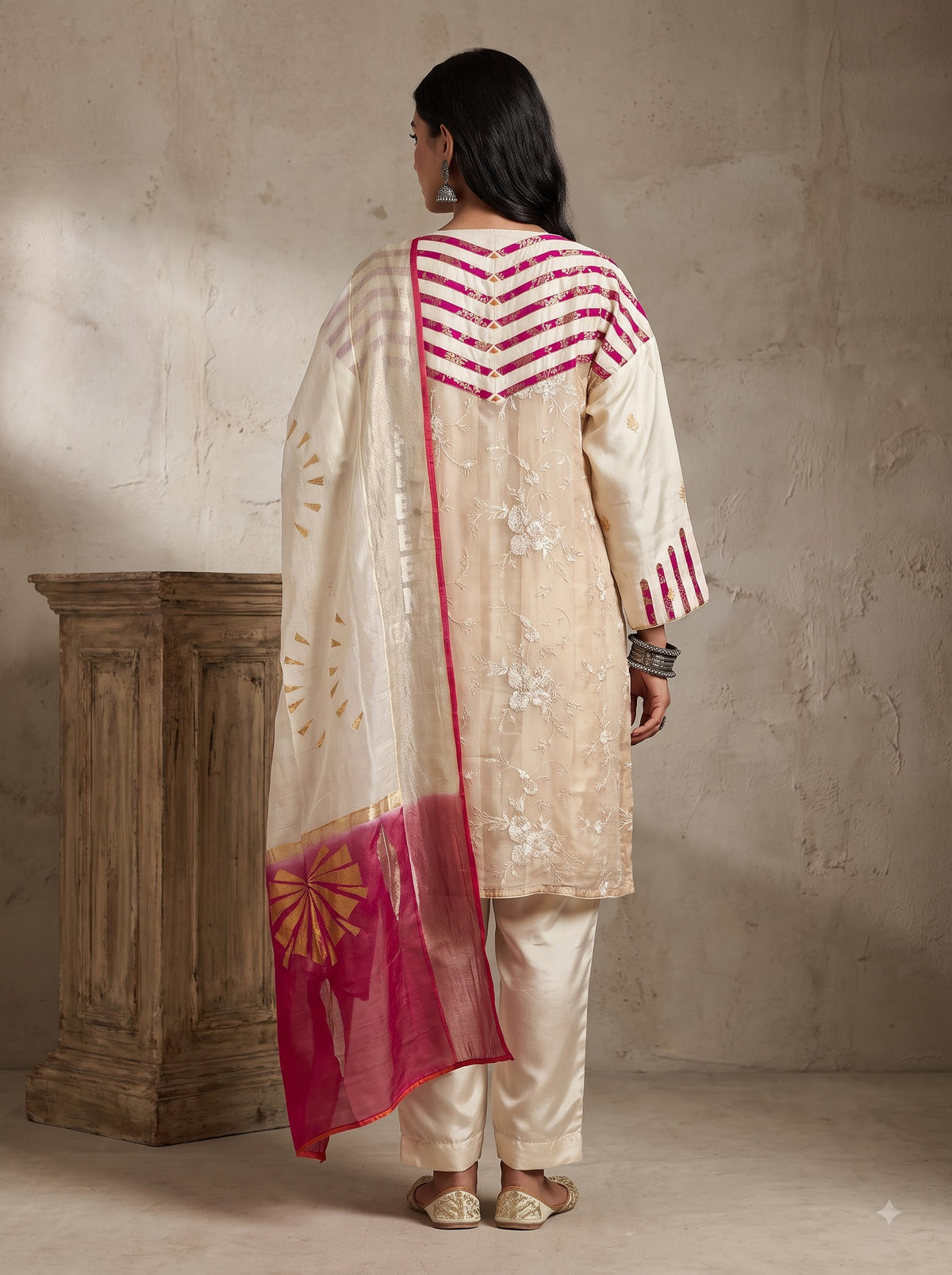 Semi Stitched Chanderi Formal Suitset