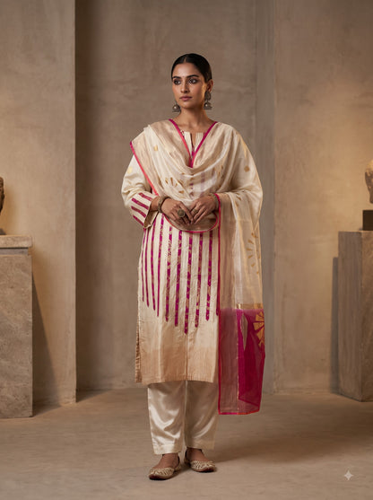 Semi Stitched Chanderi Formal Suitset