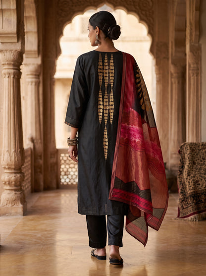 Semi Stitched Chanderi Formal Suitset