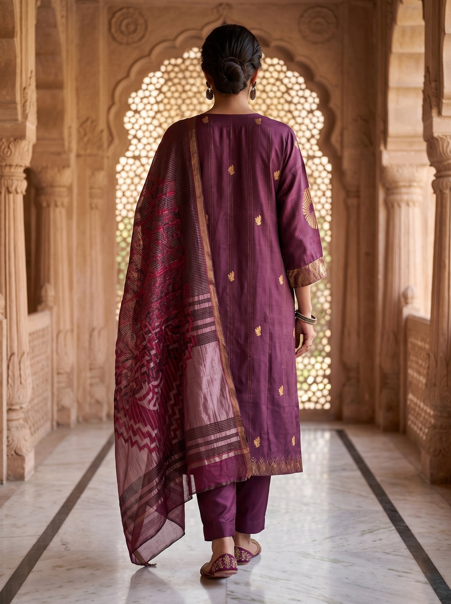 Semi Stitched Chanderi Formal Suitset